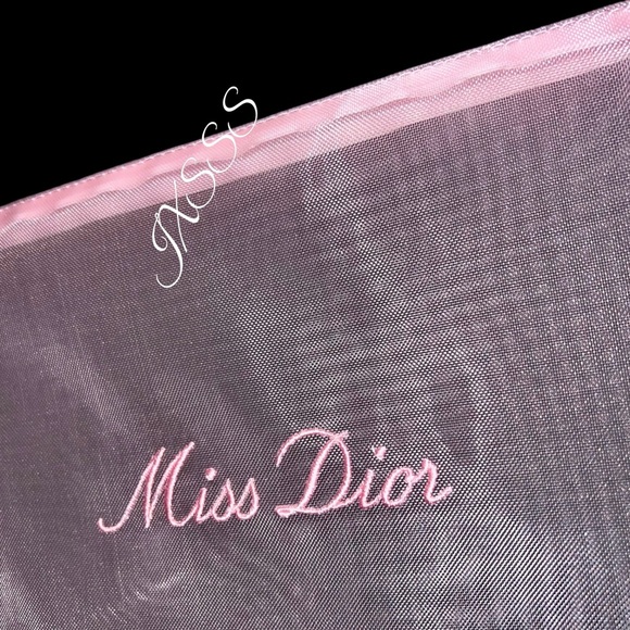 Baby-Pink (Mesh) Dior Beauty (Miss Dior) Embroidered Cosmetic-Makeup Bag - Picture 6 of 16